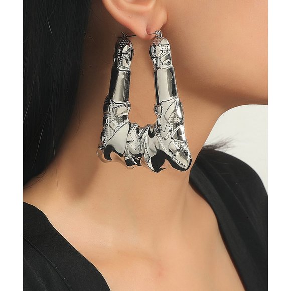 Big Bamboo Silver Earrings - Picture 2 of 2